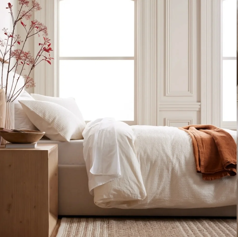Quince 100% Organic Cotton Luxe Waffle Duvet & 2 Shams! King Cal King (660)